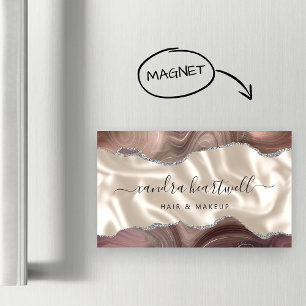 Luxe Taupe Agate Silver Glitter Magnetiska Visitkort