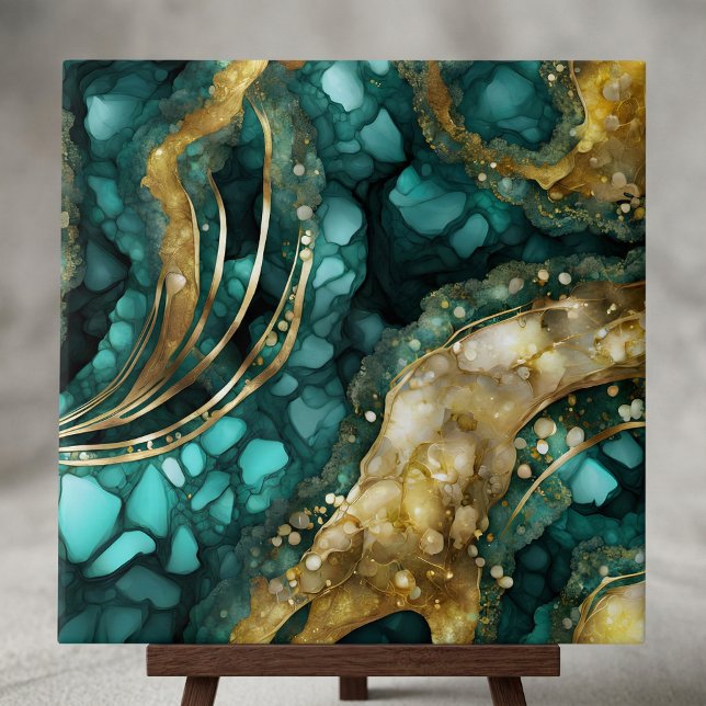 Luxe Teal Turkos Flytande Guld Marmor Agat Geod Kakelplatta (Skapare uppladdad)