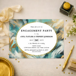 Luxe Turquoise Gold Brushstrokes Engagement Party Inbjudningar