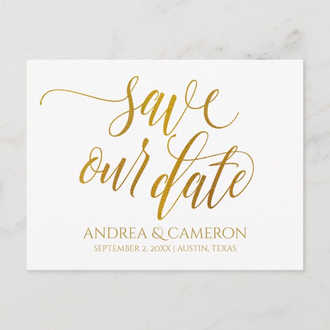 Luxe Typography-Spara-the-Date Postcard | Faux Foi Meddelande Vykort (Framsida)