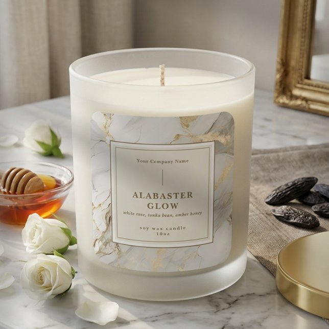 Luxe Vit Guld Agat Elegant Beige Ljus Etikett (Luxury White Gold Agate Elegant Beige Candle Label)