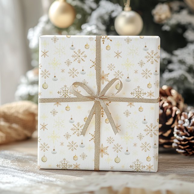 Luxe Vit & Guld Snöflinga Jul Presentpapper (Skapare uppladdad)