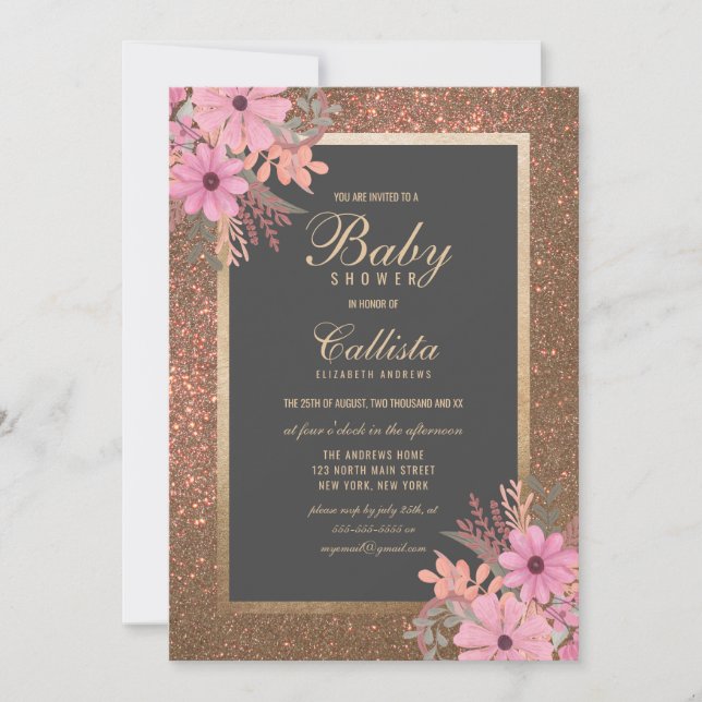 Luxe Watercolor Blooms: Modern Baby Shower Inbjudningar (Framsida)