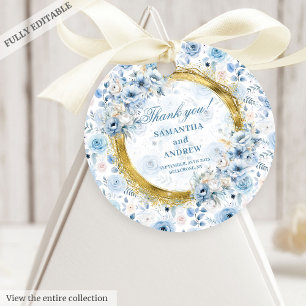 Luxe Watercolor Light Blue Guld Bröllop Tack Gåvor Etiketter