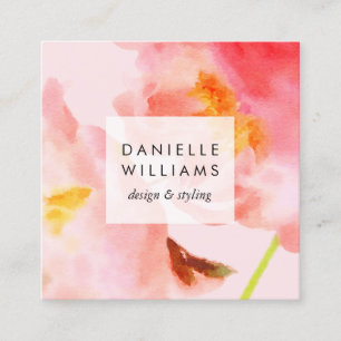 Luxe Watercolor Rosa Blommigt Fyrkantigt Visitkort