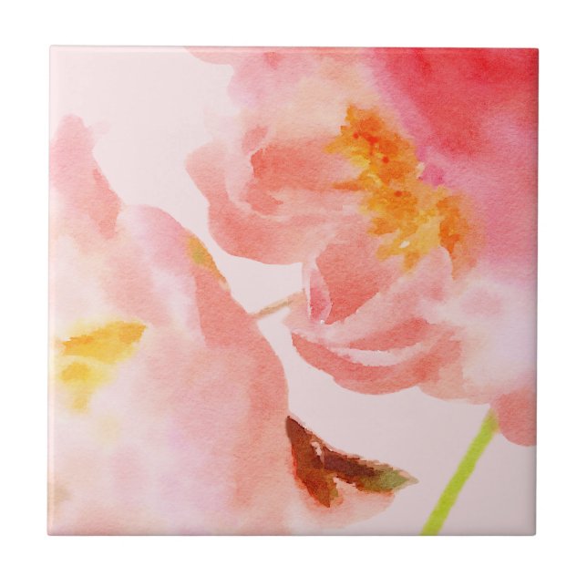Luxe Watercolor Rosa Blommigt Kakelplatta (Framsidan)