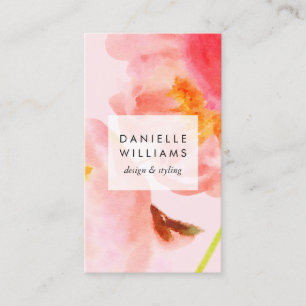 Luxe Watercolor Rosa Blommigt Visitkort