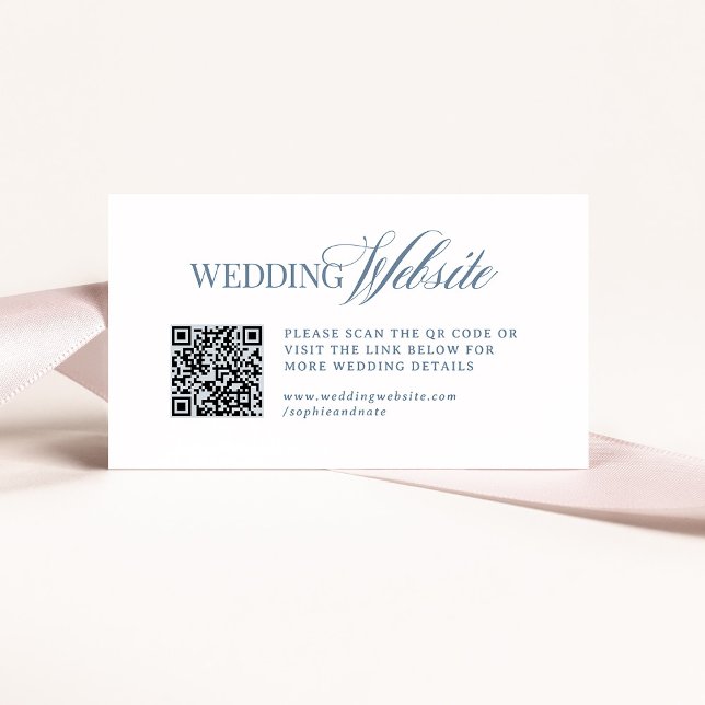 Luxe White and Dusty Blue Wedding Website QR Code Tilläggskort (Skapare uppladdad)