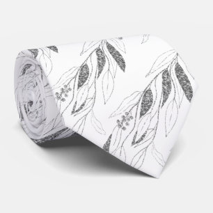 LUXE WHITE BLACK EUCALYPTUS BOTANICAL TIE SLIPS