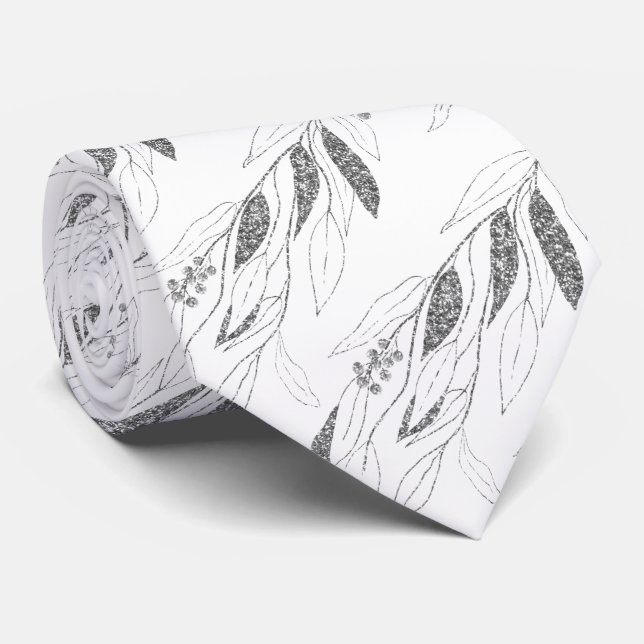 LUXE WHITE BLACK EUCALYPTUS BOTANICAL TIE SLIPS (Rullad)