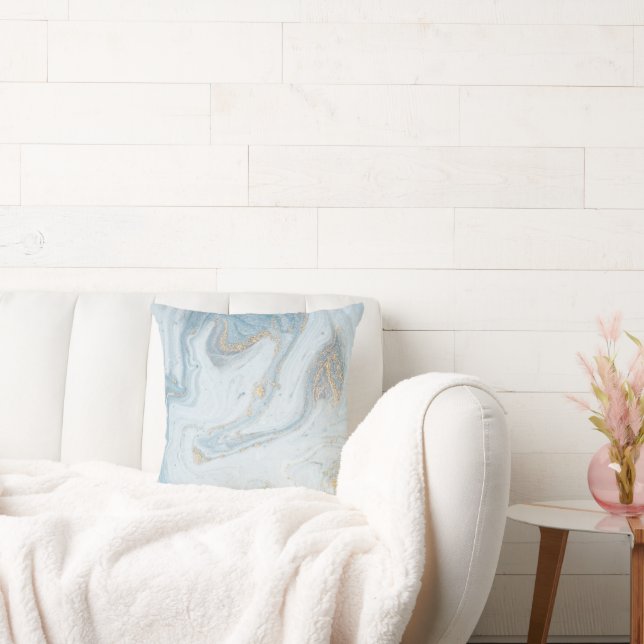 LUXE WHITE BLUE SNÖ QUEEN MARBLE LOOK CUSHION KUDDE (Soffa)