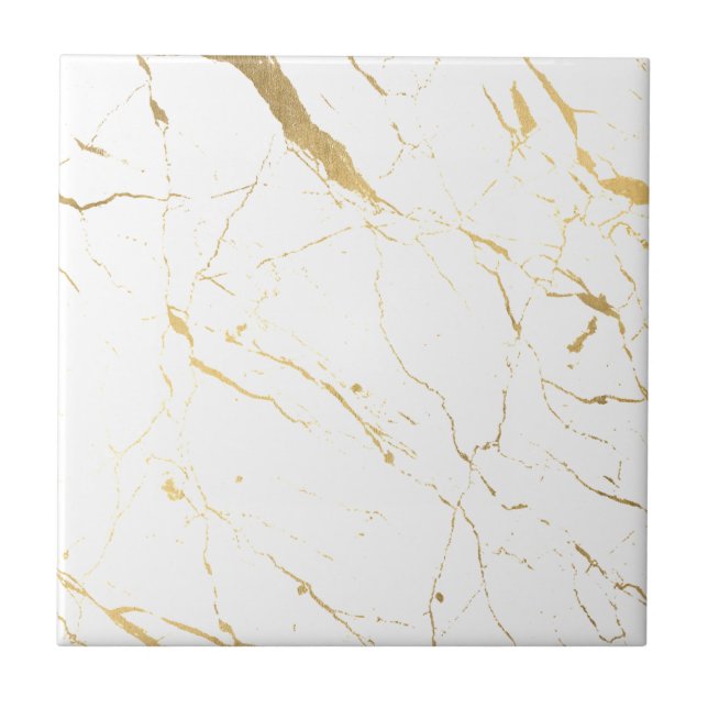 Luxe White och Guld Marble Ceramic Tile Kakelplatta (Framsidan)