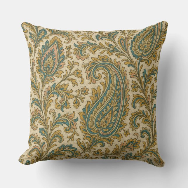 LuxeLayers Paisley Elegance Throw Pillow Teal Kudde (Framsida)