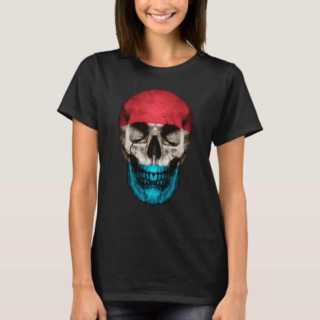 Luxembourg Flag Skull Luxembourger Roots Proud Pat T Shirt (Framsida)