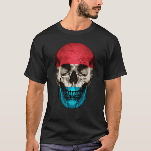 Luxembourg Flag Skull Luxembourger Roots Proud Pat T Shirt (Framsida)