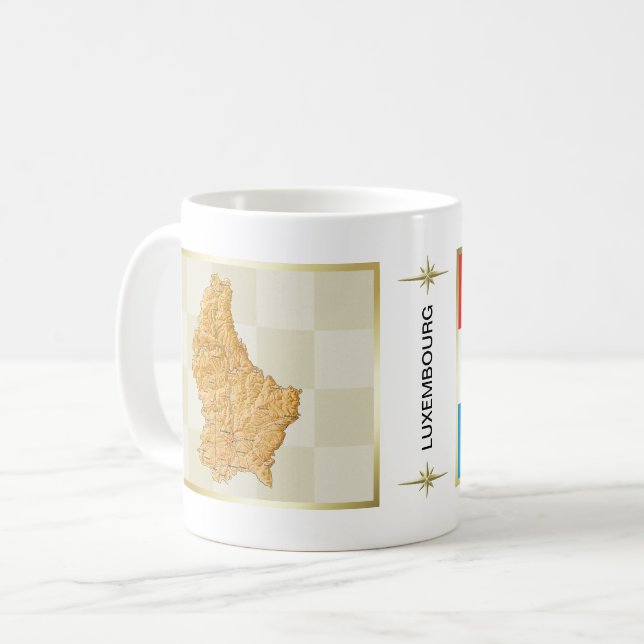 Luxemburg flagg + kart-mugg kaffemugg (Framsida vänster)