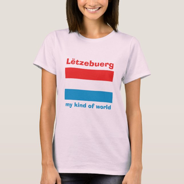 Luxemburg flagg + karta + text T-shirt (Framsida)