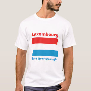Luxemburg Flagga + Karta + Text T-Shirt
