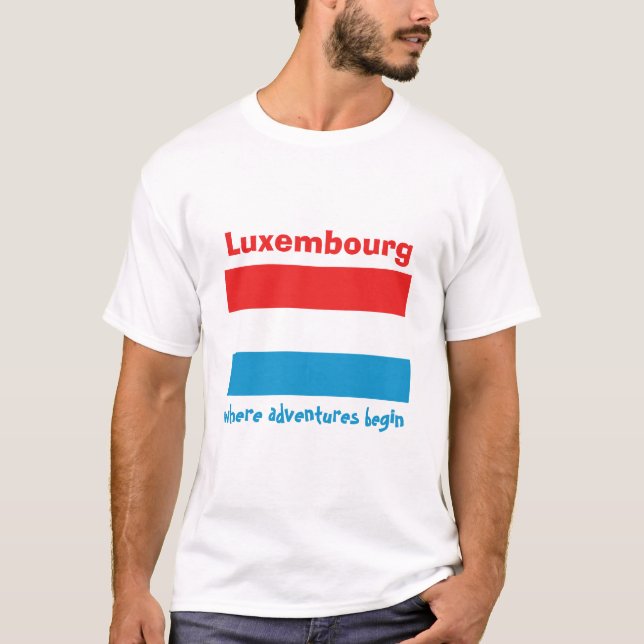 Luxemburg Flagga + Karta + Text T-Shirt (Framsida)