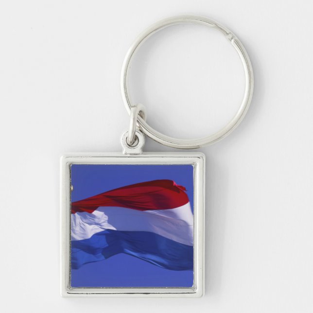 Luxemburg flagga RF) Fyrkantig Silverfärgad Nyckelring (Framsidan)