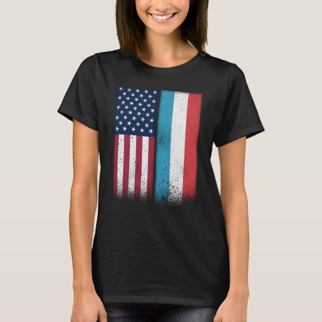 Luxemburg Flagga Shirt USA och Luxemburg Flaggor P T Shirt (Framsida)