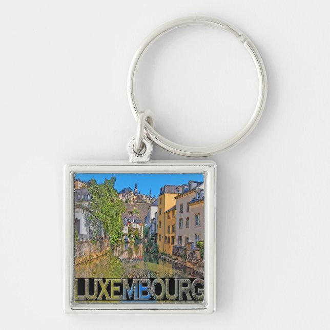 Luxemburg Fyrkantig Silverfärgad Nyckelring (Framsidan)