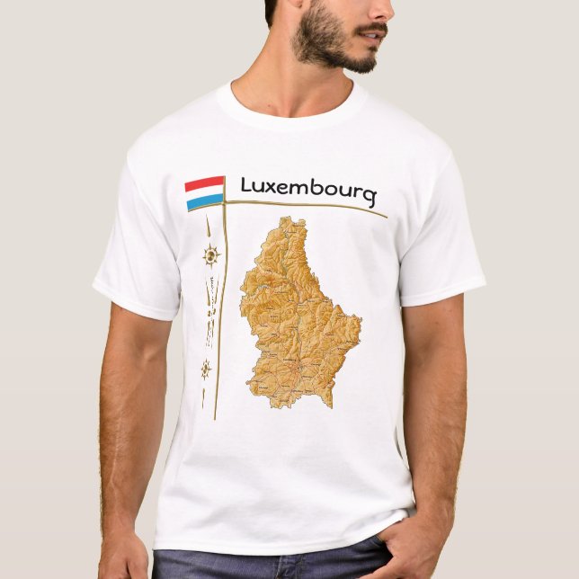 Luxemburg Karta + Flagga + avdelning T-skirt Tee Shirt (Framsida)