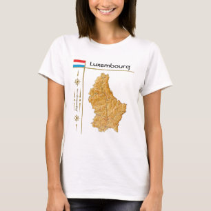 Luxemburg Karta + Flagga + Titel T-Shirt