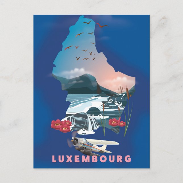 Luxemburg-karta illustrerad reseaffisch. vykort (Framsida)