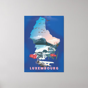 Luxemburg Karta illustrerade reseaffischen. Canvastryck