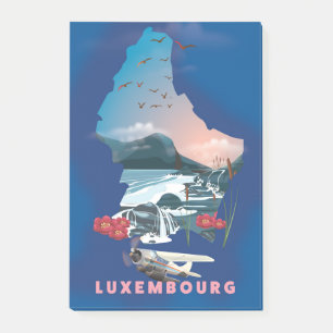 Luxemburg Karta illustrerade reseaffischen. Post-it Block
