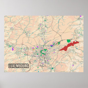 Luxemburg Karta Poster