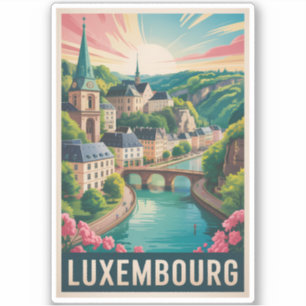 Luxemburg Landskapsillustration Resa Konst Retro Klistermärken