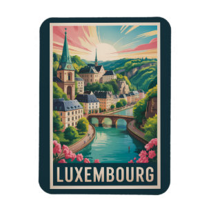 Luxemburg Landskapsillustration Resa Konst Retro Magnet