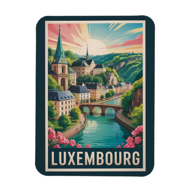 Luxemburg Landskapsillustration Resa Konst Retro Magnet (Vertikal)