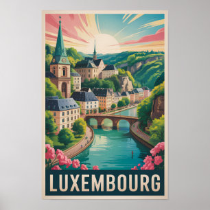 Luxemburg Landskapsillustration Resa Konst Retro Poster