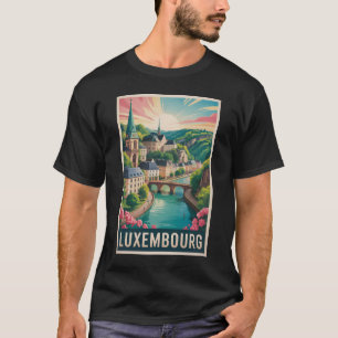 Luxemburg Landskapsillustration Resa Konst Retro T Shirt