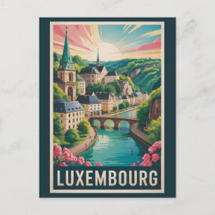 Luxemburg Landskapsillustration Resa Konst Retro Vykort
