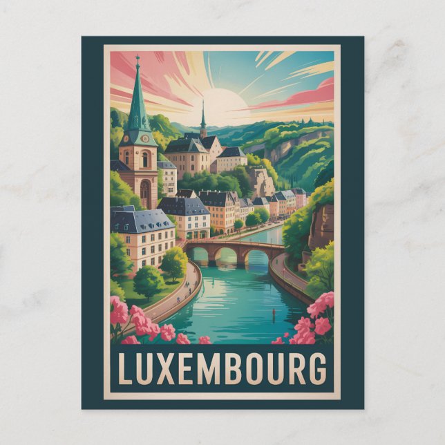 Luxemburg Landskapsillustration Resa Konst Retro Vykort (Framsida)
