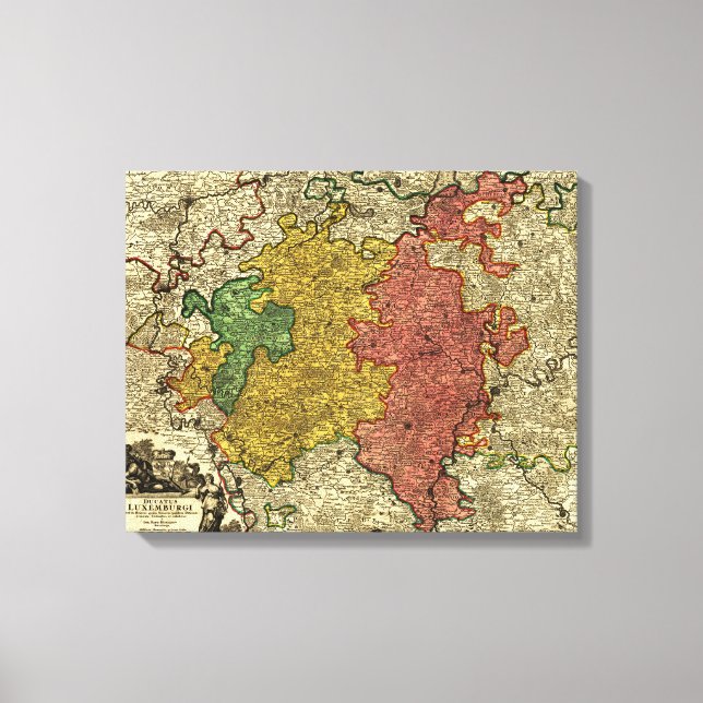 Luxemburg- Panoramisk kartaLuxemburg Canvastryck (Framsida)