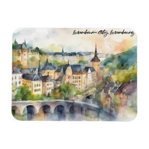 Luxemburg Stad Vattenfärgspanorama Magnet