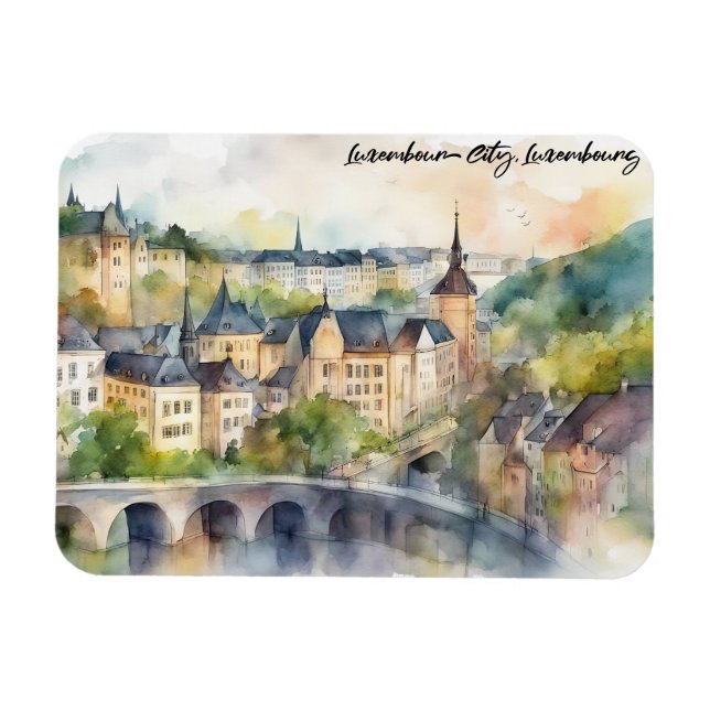 Luxemburg Stad Vattenfärgspanorama Magnet (Horisontell)
