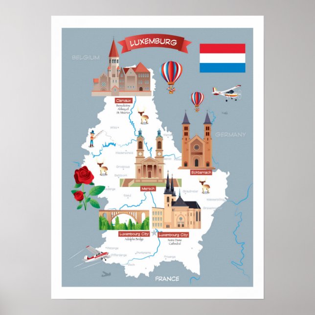 Luxemburg Tecknad Karta Poster (Framsidan)