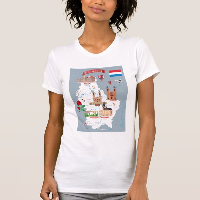 Luxemburg tecknadkarta t shirt (Framsida)