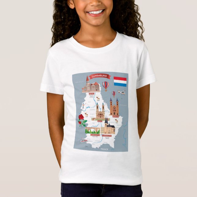 Luxemburg tecknadkarta t shirt (Framsida)