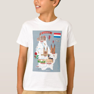 Luxemburg tecknadkarta t shirt