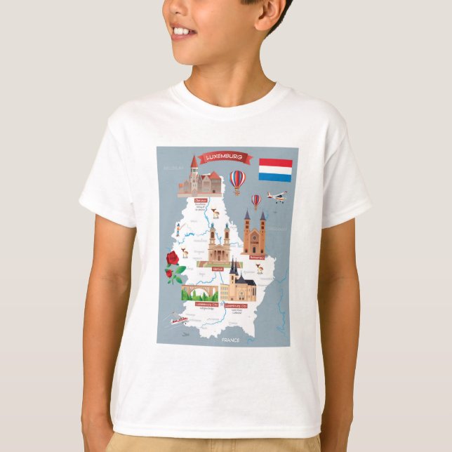 Luxemburg tecknadkarta t shirt (Framsida)