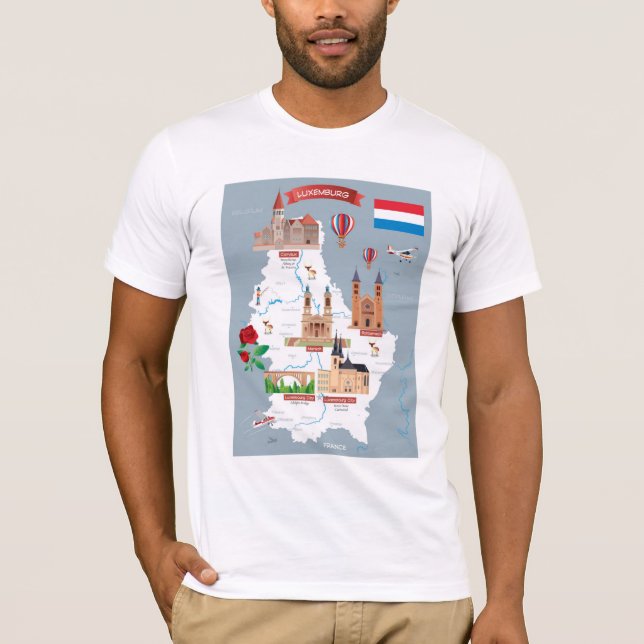 Luxemburg tecknadkarta t shirt (Framsida)