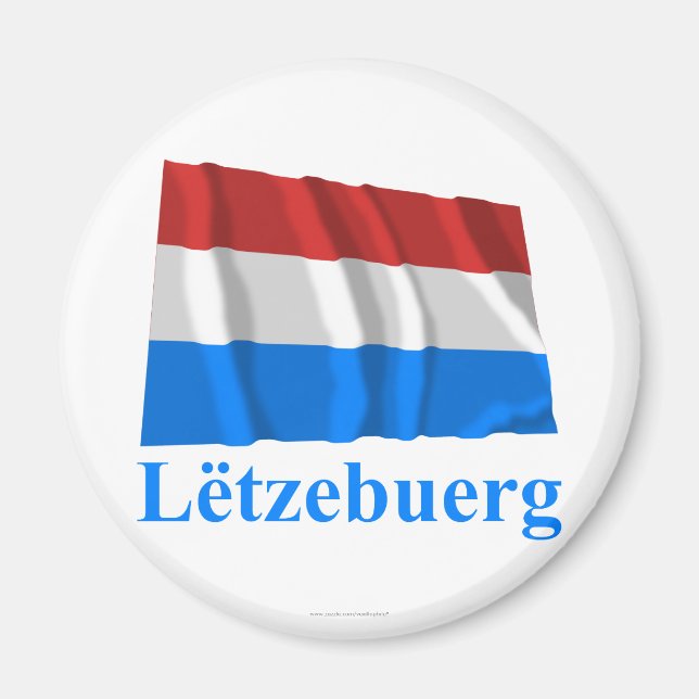 Luxemburg Wave Flagga med Namn på luxemburgska Magnet (Framsidan)