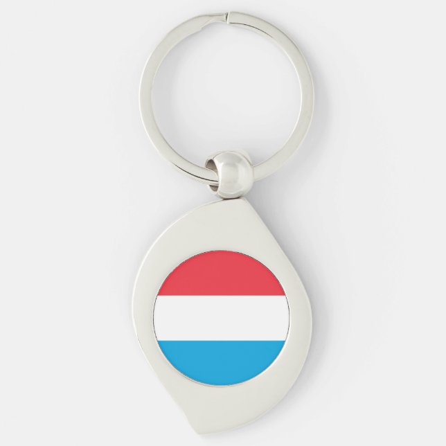 Luxemburgflagga Swirl Silverfärgad Nyckelring (Framsidan)